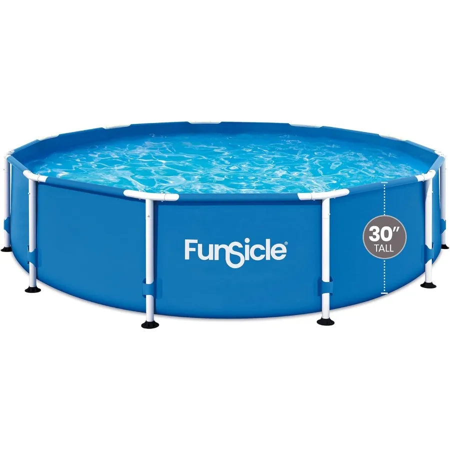 12' x 30 Outdoor Activity Round Metal Frame 6 Person Above Ground Swimming Pool Set with SkimmerPlus Filter Pump and Filter Car