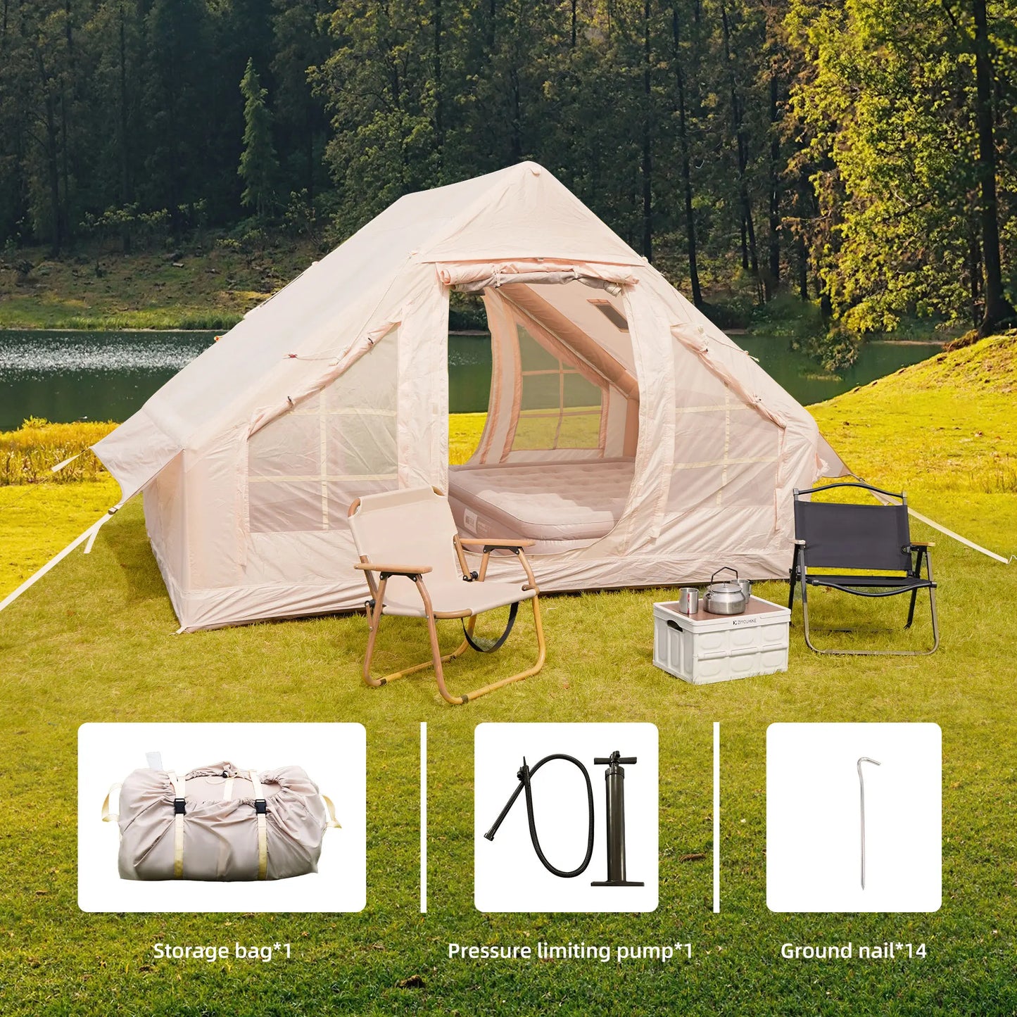 Inflatable Tents For Camping, Easy Setup Family Tent, Glamping Tents, Haven Tent, Equipped With Storage Bag, Luxury Cabin Tent