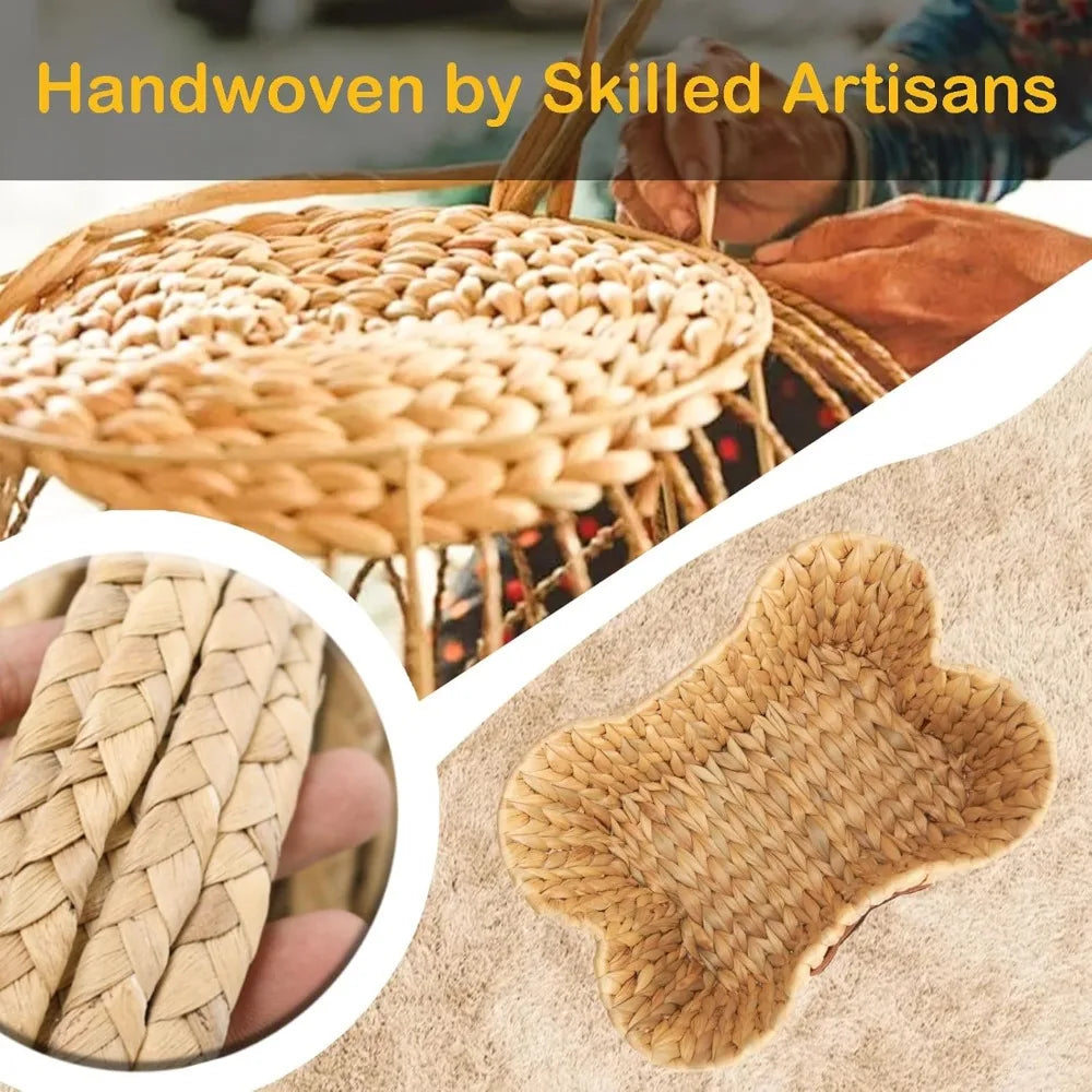 Wicker Basket for Pet Toys, 2 Pack Stylish and Natural Dog and Cat Toy Basket, Dog Storage Organizer with Bone Shape