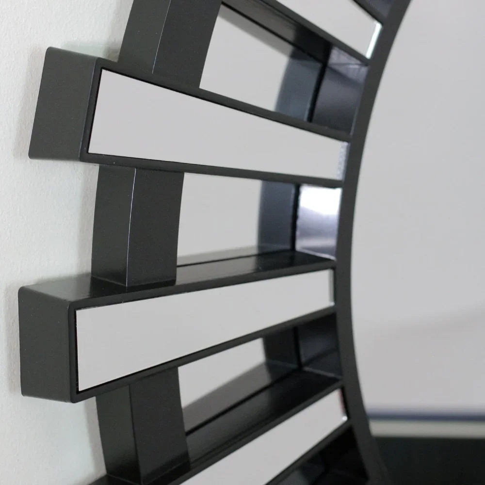 Black Sunburst Round Wall Mirror Wall Mounted Decorative Mirror Includes Hanging Hardware Stylish Home Decor Mirrors Living Room