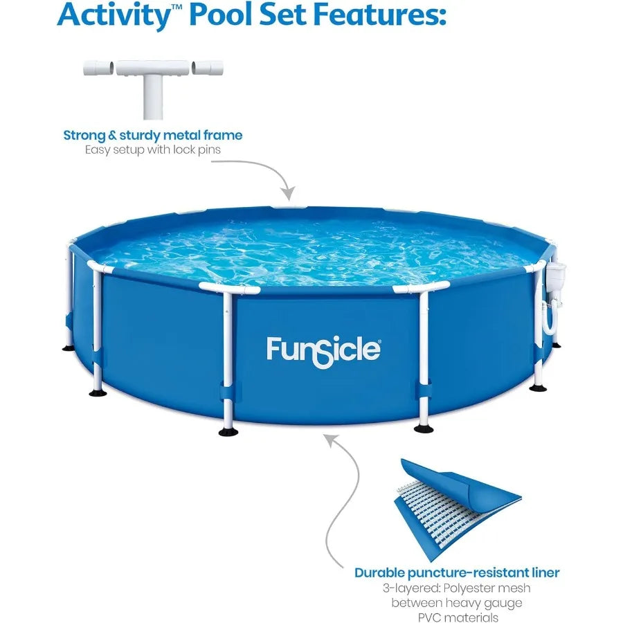 12' x 30 Outdoor Activity Round Metal Frame 6 Person Above Ground Swimming Pool Set with SkimmerPlus Filter Pump and Filter Car