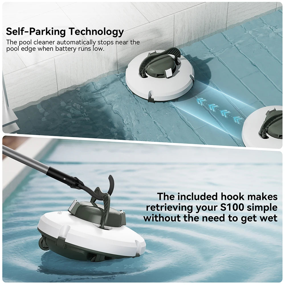 Redkey S100 Robotic Swimming Pool Cleaner IPX8 Waterproof 130-min Pool Vacuum Cleaner Self-Parking Pool Cleaner Pet-friendly