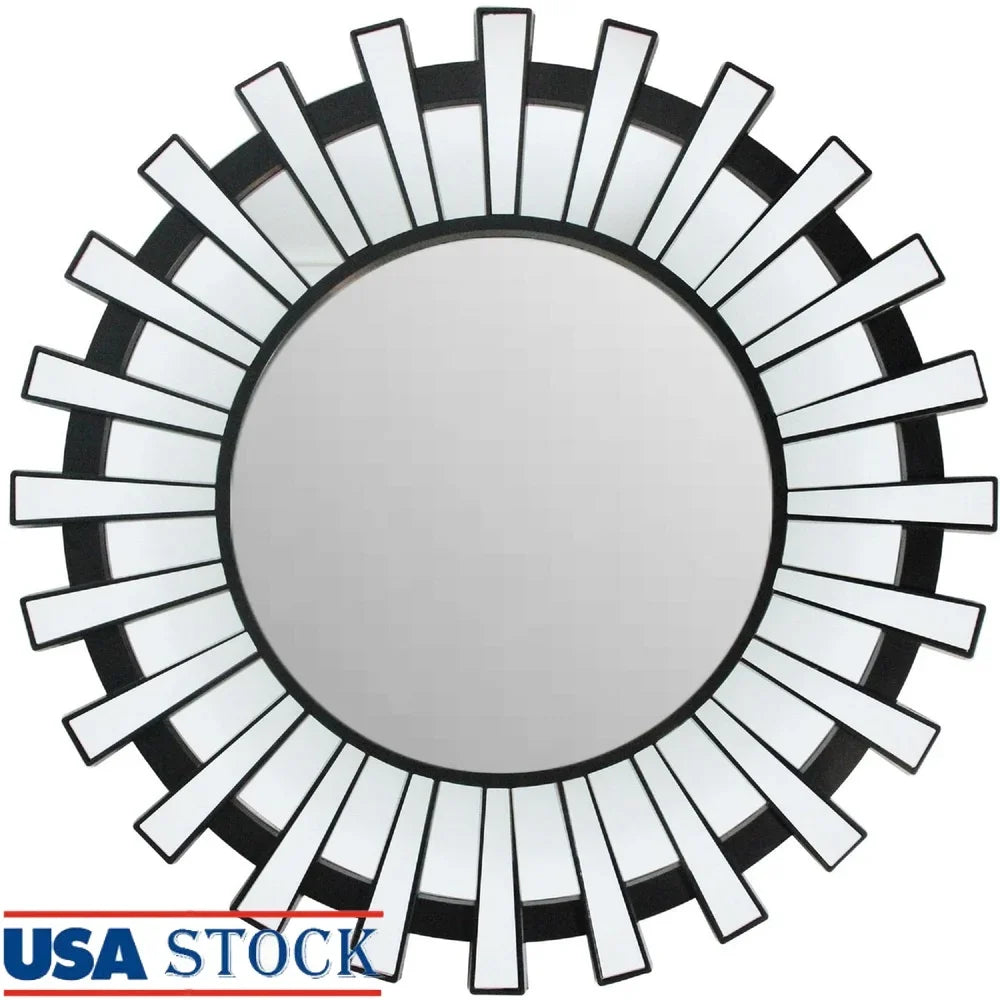 Black Sunburst Round Wall Mirror Wall Mounted Decorative Mirror Includes Hanging Hardware Stylish Home Decor Mirrors Living Room