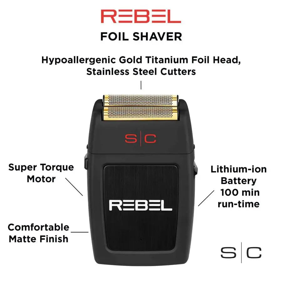 Rebel Professional Cordless Double Foil Shaver Super Torque Motor, USBC Rechargeable Electric Mens Foil Shaver, Close Shave, Bar