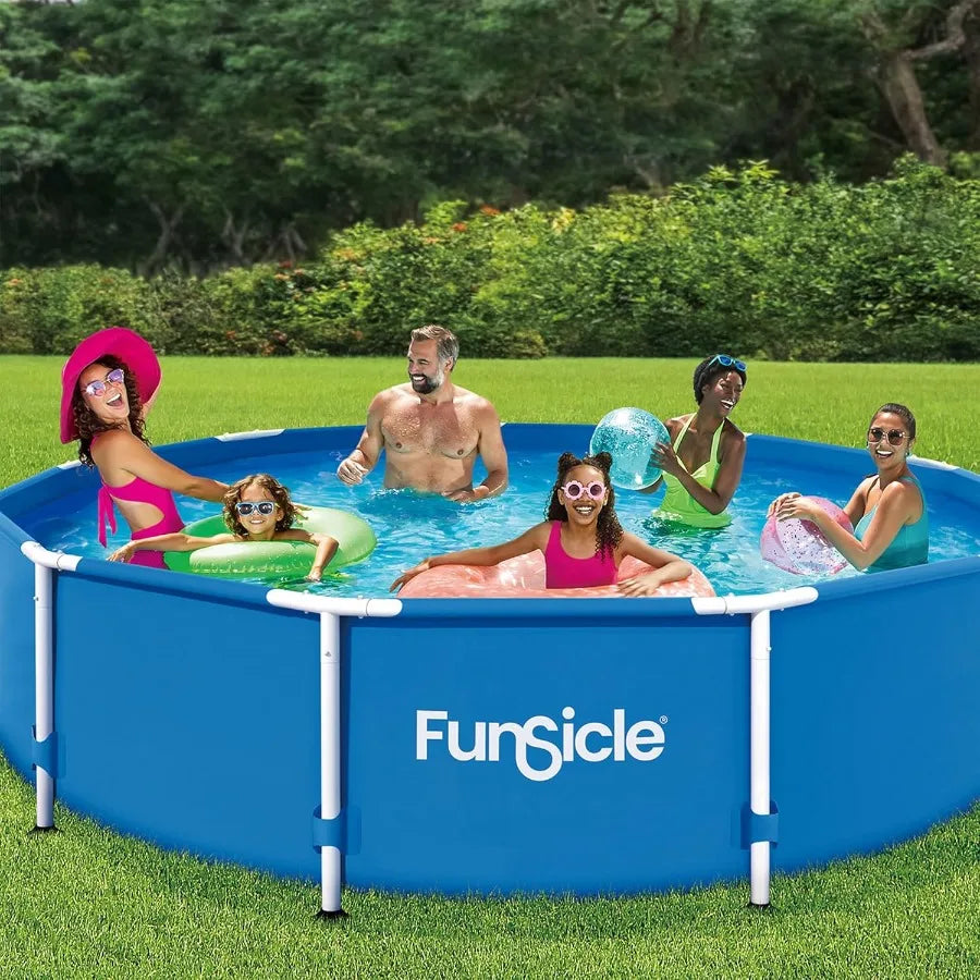 12' x 30 Outdoor Activity Round Metal Frame 6 Person Above Ground Swimming Pool Set with SkimmerPlus Filter Pump and Filter Car