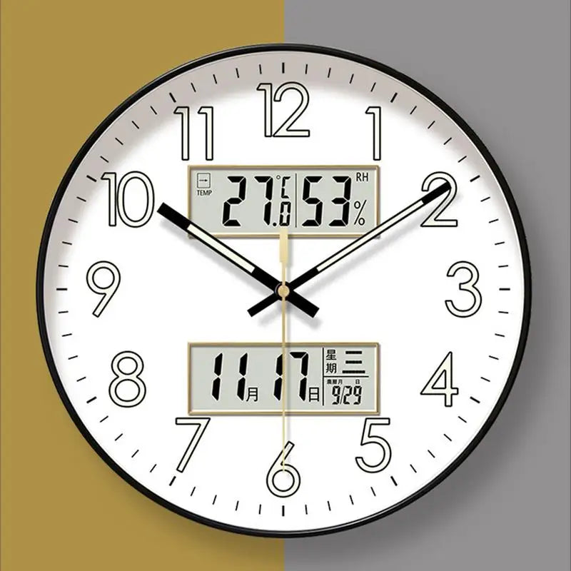 Modern Design Clock Silent Non Ticking Round Luminous Wall Clock with Calendar Digital Display Night Light Wall Clock Decor