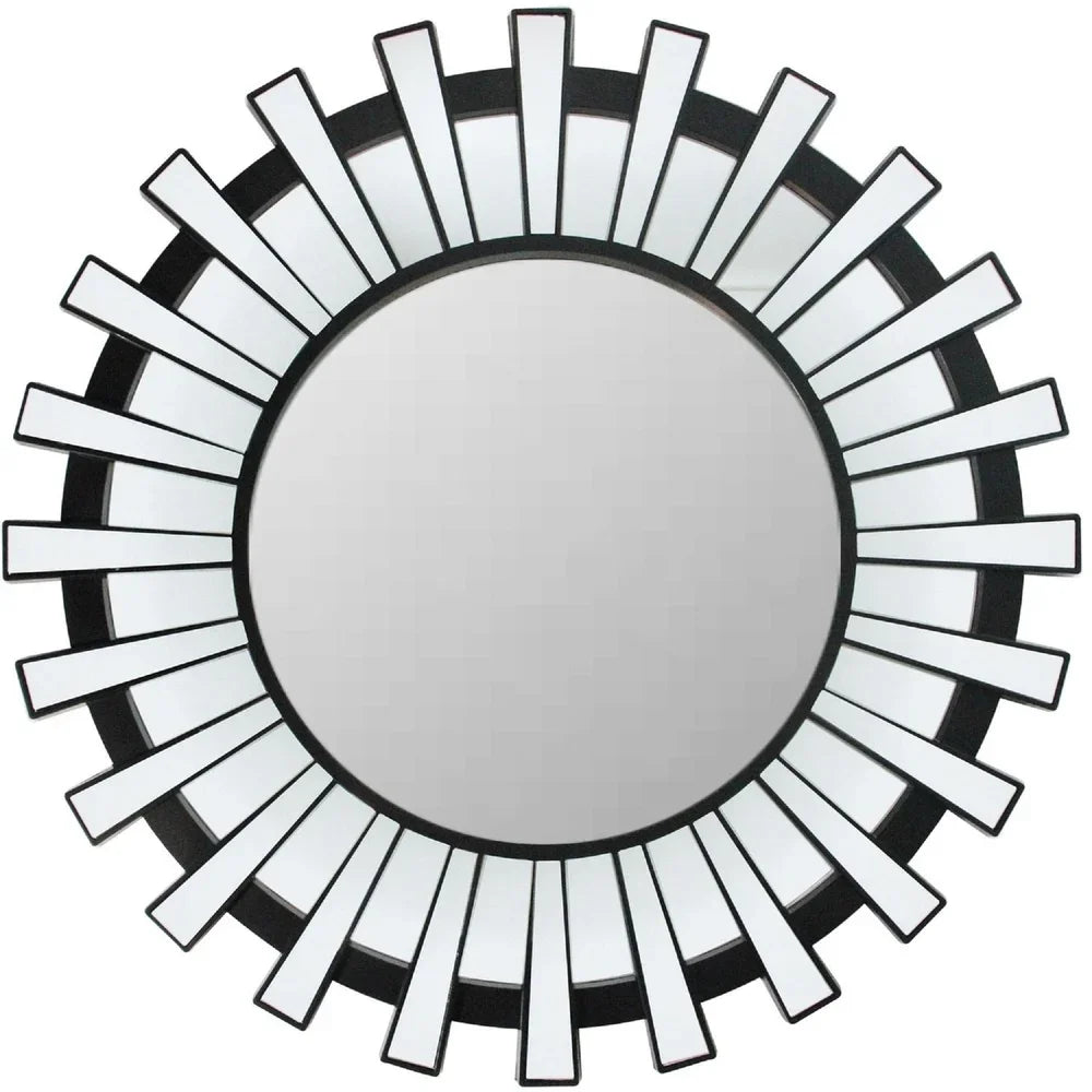 Black Sunburst Round Wall Mirror Wall Mounted Decorative Mirror Includes Hanging Hardware Stylish Home Decor Mirrors Living Room