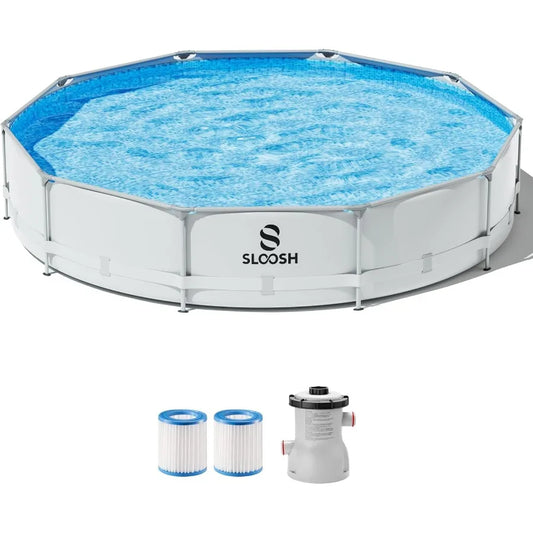 Round Above Ground Pool - 10ft x 30inch Outdoor Round Frame Above Ground Swimming Pool Set Kiddie Pool for Adults with Filter P