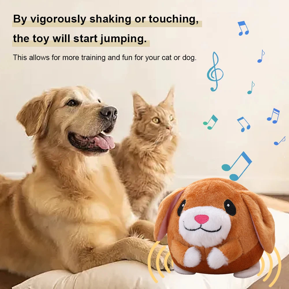 Plush Automatic Bouncing Toys Bite Resistant Funny Interactive Squeaky Toys Talking Self-Moving for Small Medium Dogs