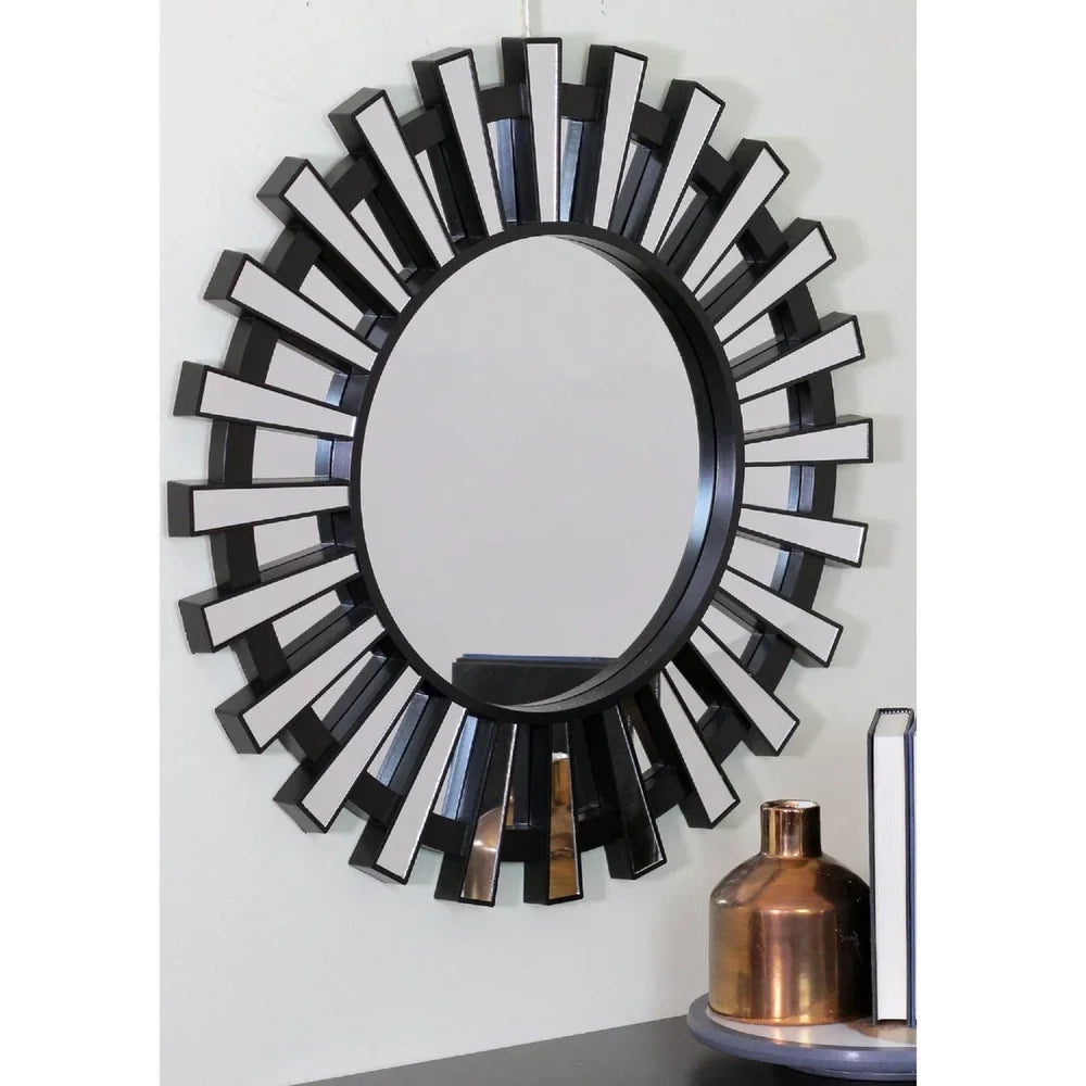 Black Sunburst Round Wall Mirror Wall Mounted Decorative Mirror Includes Hanging Hardware Stylish Home Decor Mirrors Living Room