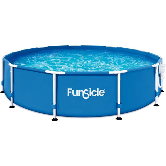 12' x 30 Outdoor Activity Round Metal Frame 6 Person Above Ground Swimming Pool Set with SkimmerPlus Filter Pump and Filter Car