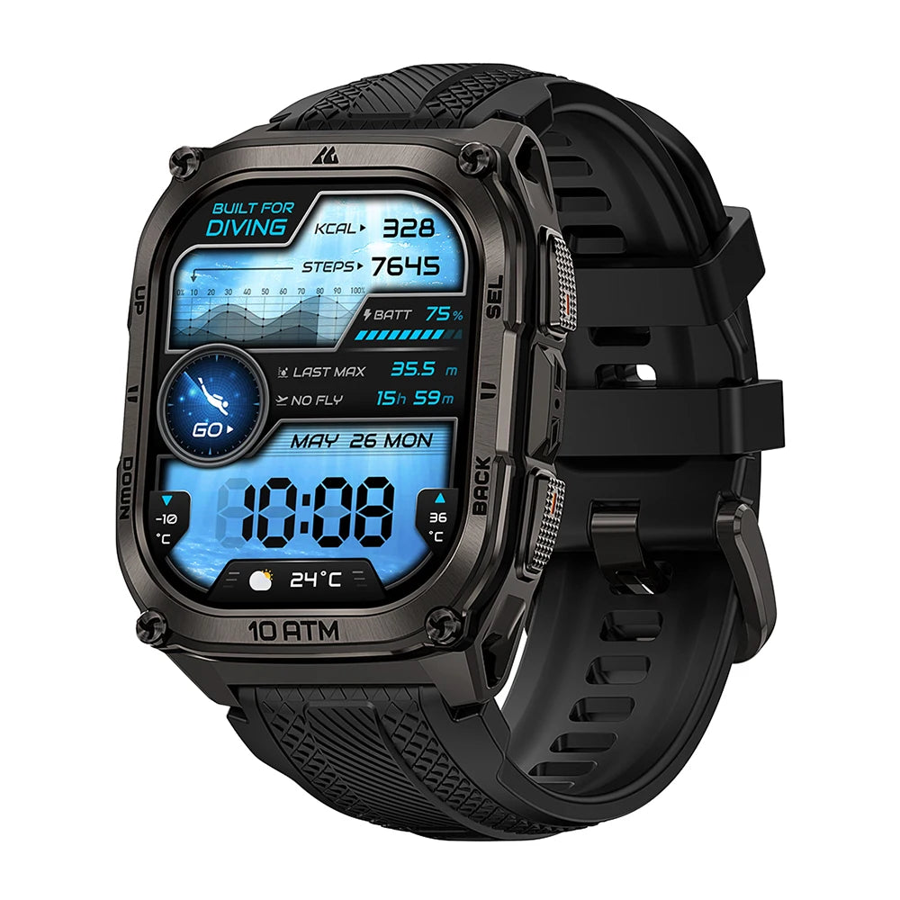 KOSPET Tank M4 Smart Watch Stainless Steel 6-Sat GPS Offline Maps 10ATM Waterproof 45M Dive 24/7 Health Monitor for Android iOS