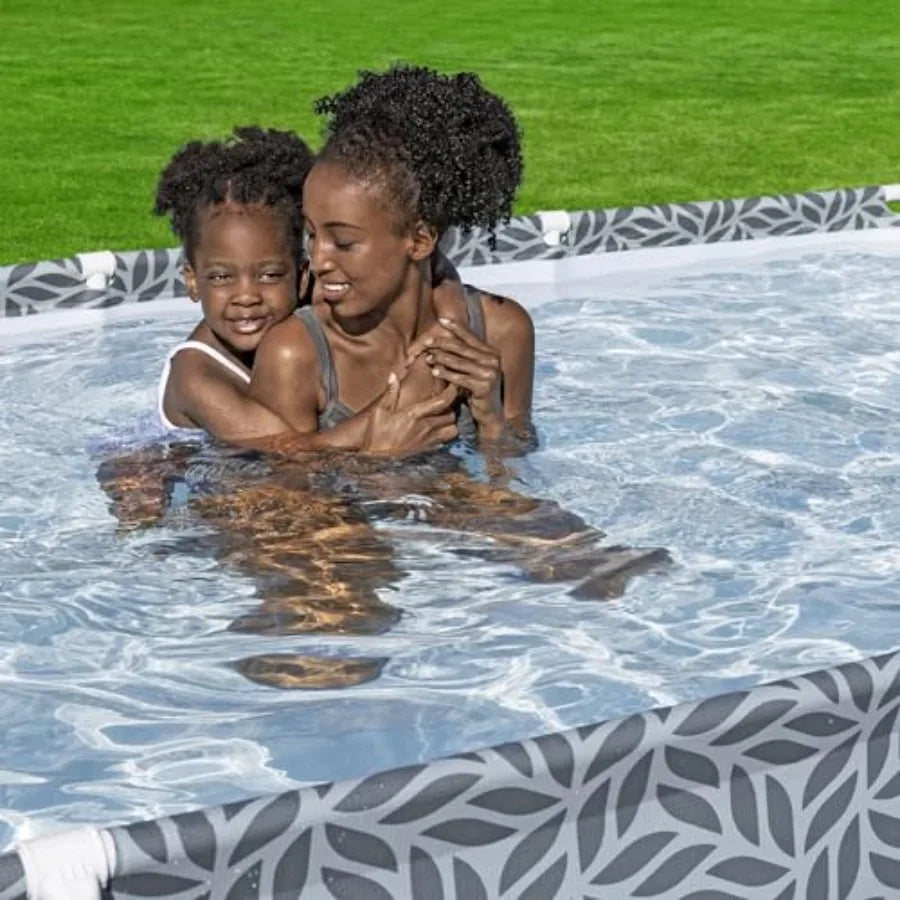Steel Pro 12' x 6' 7 x 26 Rectangle Above Ground Outdoor Swimming Pool Set with DuraPlus Liner and FrameLink System Gray