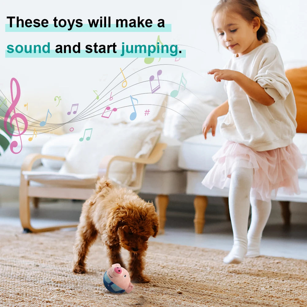 Plush Automatic Bouncing Toys Bite Resistant Funny Interactive Squeaky Toys Talking Self-Moving for Small Medium Dogs