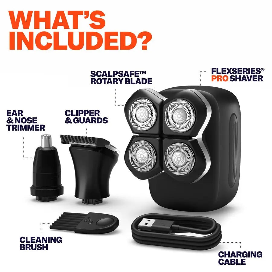 FlexSeries Pro Electric Head amp Body Shaver Mens Cordless Rechargeable Wet Dry Skull Bald Head Back amp Groin Waterproof Razor