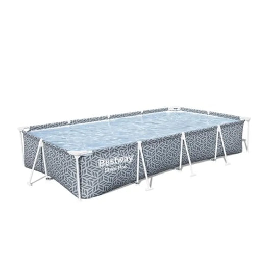 Steel Pro 12' x 6' 7 x 26 Rectangle Above Ground Outdoor Swimming Pool Set with DuraPlus Liner and FrameLink System Gray